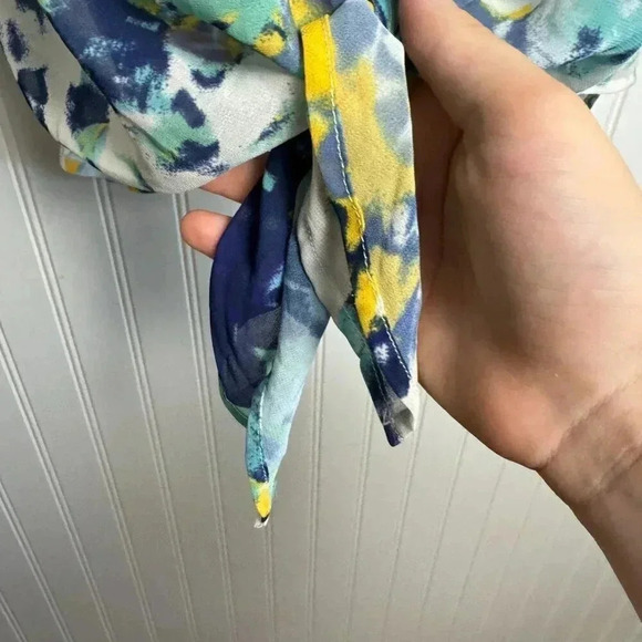 Kut FromThe Kloth Yellow Blue Lightweight Long Sleeve Button Down Front Knot H31 - Picture 2 of 6